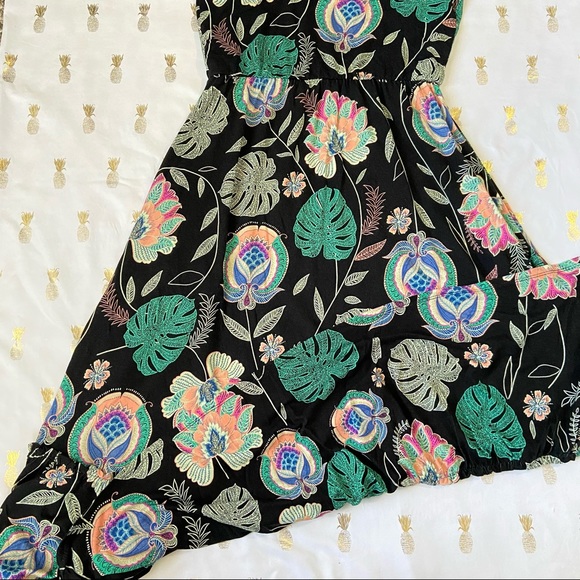 Cynthia Rowley Black And Multicolor Floral Palm Tropical Print Halter Midi Dress - Picture 8 of 16